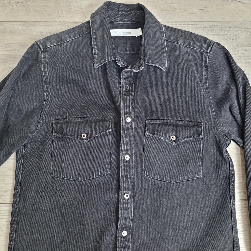 🧥IRO ROEL Shacket Men's L Denim Shirt Jacket Overshirt Black Grunge Streetwear - Picture 3 of 16